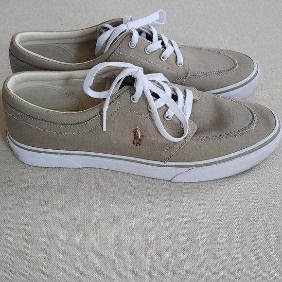 Ralph Lauren Polo Shoe Mens sz 11  Faxon X Khaki Canvas Sneakers Colored Ponies - Picture 4 of 7